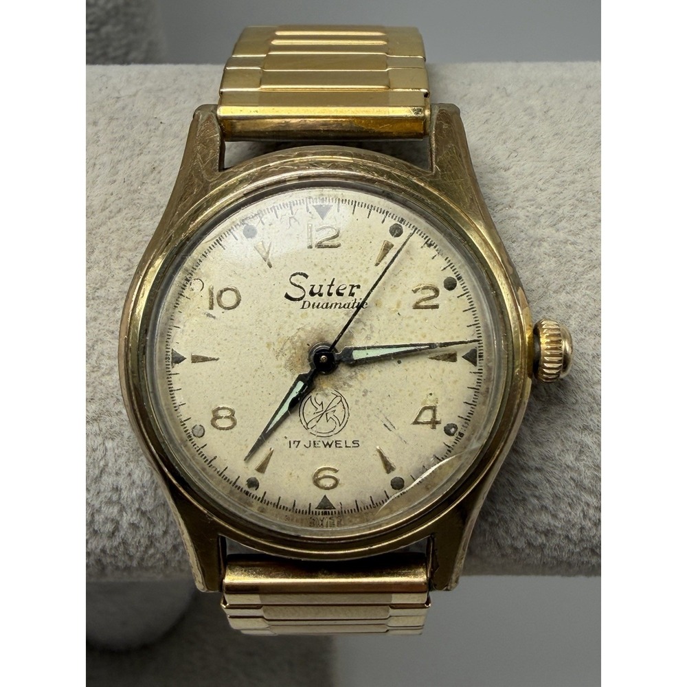 Suter‎ Duamatic Working Automatic Mens Watch 31MM 7" Vintage Swiss Gold Tone